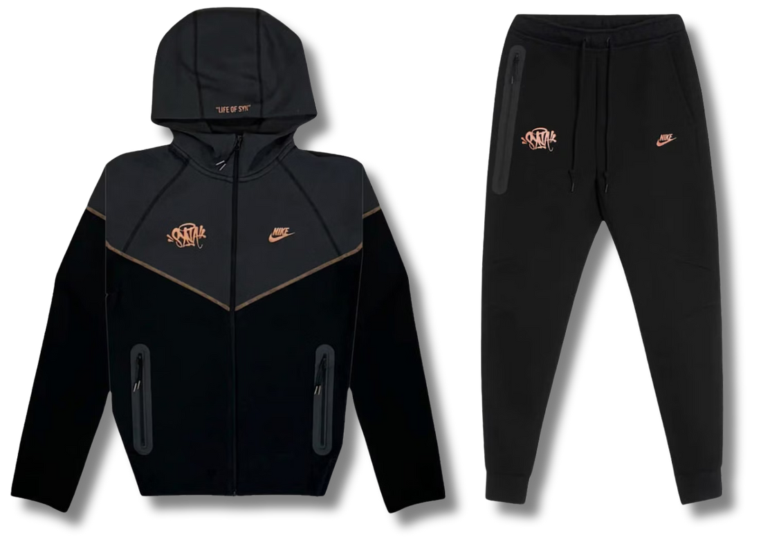 nike x central cee tech fleece hoodie joggers set black metallic red bronze