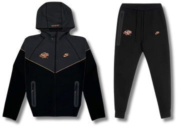 nike x central cee tech fleece hoodie joggers set black metallic red bronze